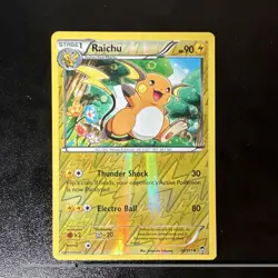Pokemon Raichu 28/111 XY Furious Fists Reverse Holo HEAVILY PLAYED, OFF CENTER - Image 1