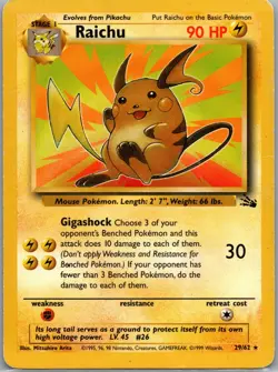 Pokemon - Raichu - 29/62 - Fossil - Vintage - Rare Non-Holo - 2000 - WOTC MP - Image 1