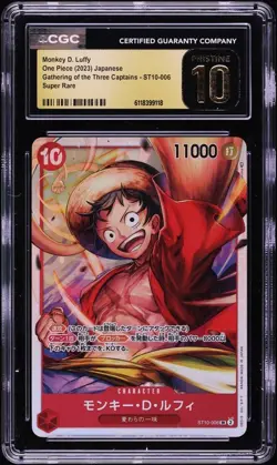 CGC Pristine 10 One Piece Monkey D Luffy SR ST10-006 Gathering Captains jpn - Image 1