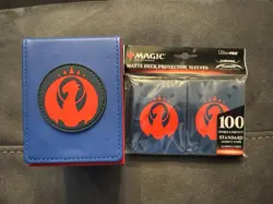 MTG Guilds of Ravnica Alcove Flip Box Izzet Ultra Pro Deck And Matching Sleeves - Image 1