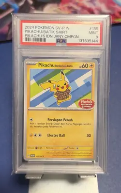 Pokemon TCG Pikachu Berkemaja Batik 155/SV-P SV-P Promo Indonesian 2024 PSA 9 - Image 1