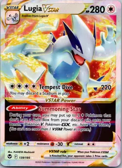 LUGIA VSTAR 139/195 HOLO VSTAR RARE SILVER TEMPEST POKEMON NM - Image 1
