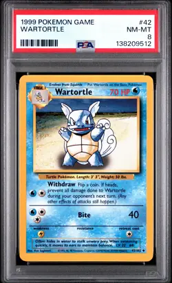 1999 POKEMON BASE SET UNLIMITED #42 WARTORTLE PSA 8 - Image 1