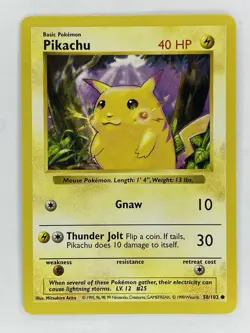 1999 Pokemon Base Set: Pikachu Shadowless (58/102) Red Cheeks - Image 1