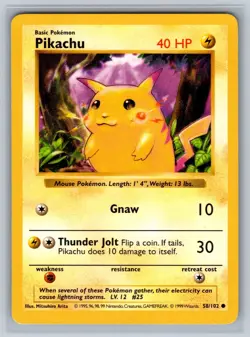 Pikachu (Red Cheeks) 58/102 Common Base Set Shadowless Pokemon Unlimited LP - Image 1