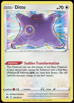 Crown Zenith Ditto 107/159 Holo Rare Pokemon Holo NM/M - Image 1