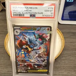 Pokemon TCG Mega Lucario EX 179/132 Me01 Holo PSA 10 Special Illustration Rare - Image 1