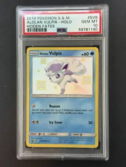 2019 POKEMON SUN & MOON HIDDEN FATES #SV8 ALOLAN VULPIX-HOLO PSA 10 - Image 1