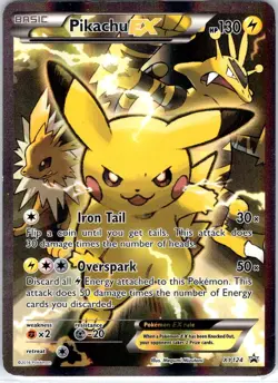 Pikachu EX XY124 Holo Promo XY Promo Pokemon Holo Damaged Crease Through Middle - Image 1