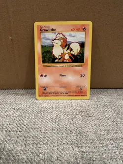Growlithe 028/102 Base Set (Shadowless) Pokemon Card Vintage WOTC | LP - Image 1