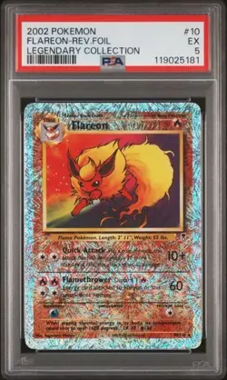 2002 POKEMON LEGENDARY COLLECTION #10 FLAREON-REVERSE FOIL PSA 5 - Image 1