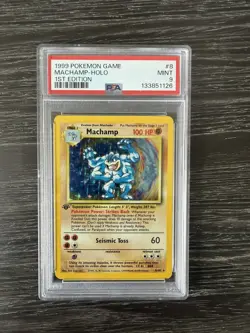 1999 POKEMON GAME 1ST EDITION #8 MACHAMP-HOLO PSA 9 - Image 1
