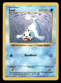 Seel 41/102 Uncommon Base Set Shadowless Pokemon LP+ - Image 1