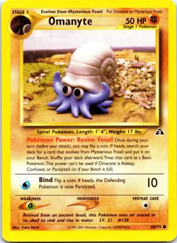 Omanyte 60/75 Common Neo Discovery Pokemon WOTC Unlimited Lightly Played - Image 1