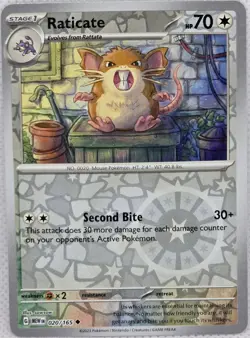 Raticate 020/165 Uncommon 151 Pokemon Reverse Holo Near Mint - Image 1