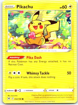 Pikachu 052/196 Common Lost Origin Pokemon NM - Image 1