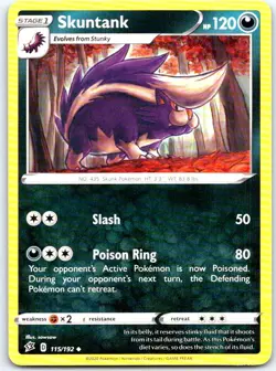 Skuntank 115/192 Uncommon Rebel Clash Pokemon NM - Image 1