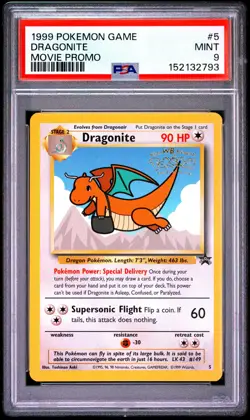 1999 POKEMON GAME MOVIE MOVIE PROMO #5 DRAGONITE PSA 9 - Image 1