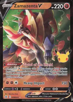 Zamazenta V 018/025 Holo V Rare Celebrations Pokemon Near Mint - Image 1