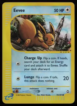 Eevee 75 Reverse Holo Common Aquapolis Pokemon English HP/DMG - Image 1