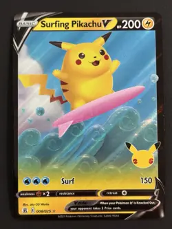 Surfing Pikachu V Pokemon TCG Celebrations 25th Anniversary Full Art Holo 08/025 - Image 1