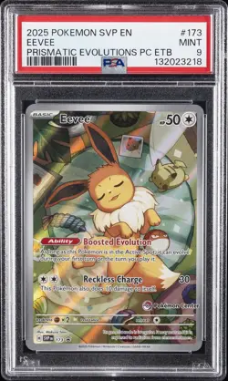 2025 POKEMON PRISMATIC EVOLUTIONS POKEMON CENTER ETB PROMO SVP #173 EEVEE PSA 9 - Image 1