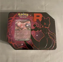 Team Rocket Tin Mewtwo ex Pokemon TCG Metal Tin (SEALED) - Image 1