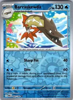 Barraskewda 063/182 Uncommon Destined Rivals Pokemon Reverse Holo Near Mint - Image 1