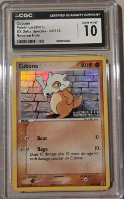 CGC 10 GEM MINT Cubone EX Delta Species 60/113 Reverse Holo STAMPED Pokemon Card - Image 1