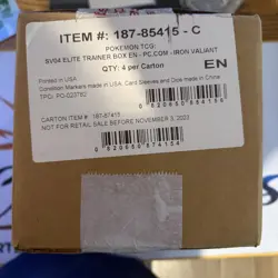 Paradox Rift Pokemon Center Elite Trainer Box ETB Iron Valiant Sealed Case 4 ETB - Image 1