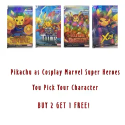 Pikachu As Cosplay Marvel Super Heroes Non- Pokemon Fan Art **You Pick Character - Image 1