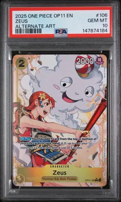2025 ONE PIECE OP11-A FIST OF DIVINE SPEED ALTERNATE ART #106 ZEUS PSA 10 - Image 1