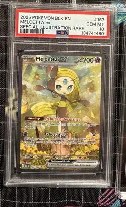 Meloetta ex PSA 10 English Pokemon Card 167 Black Bolt 2025 SIR - Image 1