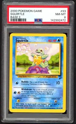 Pokemon Cards - PSA 8 Squirtle 93/130 - Base Set 2 - NM-MT - PSA8 - Image 1