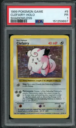 PSA 1 Clefairy 5/102 Shadowless Base Set Holo Rare Pokemon Card - Image 1