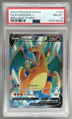 147516032 Charizard V 2022 Pokemon Sword & Shield Brilliant Stars #153 PSA 8 - Image 1