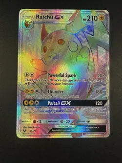 Raichu GX - 75/73 - Secret Rare NM Pokemon SM - Shining Legends LP Rainbow - Image 2