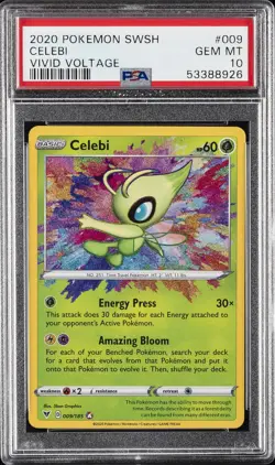 2020 POKEMON SWORD & SHIELD VIVID VOLTAGE #009 CELEBI PSA 10 - Image 1