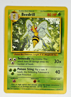 Pokemon TCG Beedrill Card 17/102 Base Set Rare, Unlimited, LP Condition - Image 1