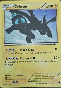 Pokemon TCG Zekrom 39/116 Plasma Freeze Rare Non-Holo Regular 2013 HP 130 - Image 1