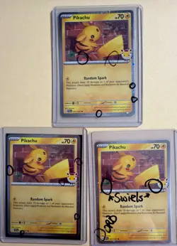 Pikachu - (Cosmo Holo) Pokemon day 051/162Lot of 3 W/several Swirls And Orbs 🍥 - Image 1