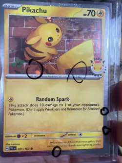 Pikachu - (Cosmo Holo) Pokemon day 051/162Lot of 3 W/several Swirls And Orbs 🍥 - Image 2