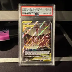 Espeon & Deoxys GX SM240 Tag Team Promo BSP Power Collection MINT PSA 8 Pokemon - Image 1