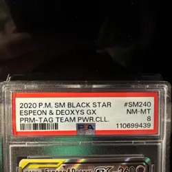 Espeon & Deoxys GX SM240 Tag Team Promo BSP Power Collection MINT PSA 8 Pokemon - Image 3