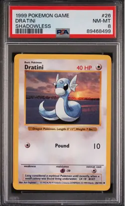 1999 POKEMON GAME #26 DRATINI SHADOWLESS PSA 8 - Image 1