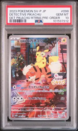 2023 POKEMON JAPANESE SV-P PROMO #098 DETECTIVE PIKACHU PSA 10 - Image 1