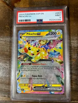 POKEMON 2024 Surging Sparks PIKACHU EX #057 PSA 9 Mint RARE - Image 1