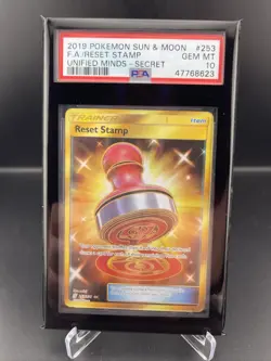 Reset Stamp PSA 10 Gem Mint Pokemon Unified Minds Sun & Moon SECRET RARE 253/236 - Image 1