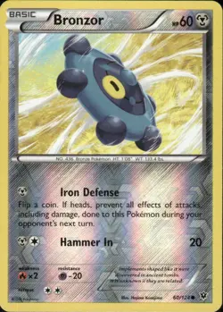 BRONZOR 60/124 FATES COLLIDE COMMON REVERSE HOLO POKEMON HAJIME KUSAJIMA - Image 1
