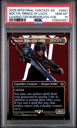 2025 MTG FINAL FANTASY CHARACTER BORDERLESS-FOIL NOCTIS, PRINCE OF LUCIS PSA 10 - Image 1
